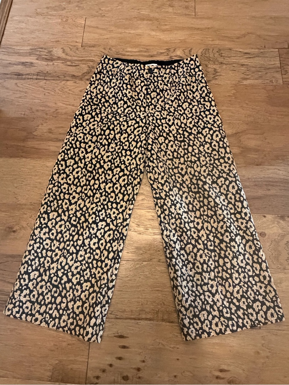 Anthropologie Maeve Cropped Colette Pant Black Tan Print Fully Lined Size 6
